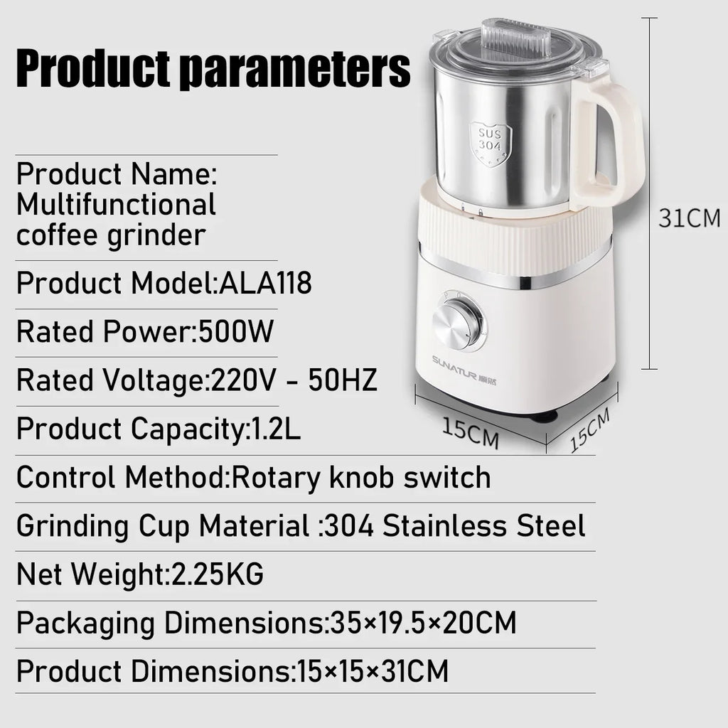 SUNATUR 1.2L Wet Dry Grinder electric coffee grinder Commercial Multifunctional Food processor coffee Bean Spice Milling Machine