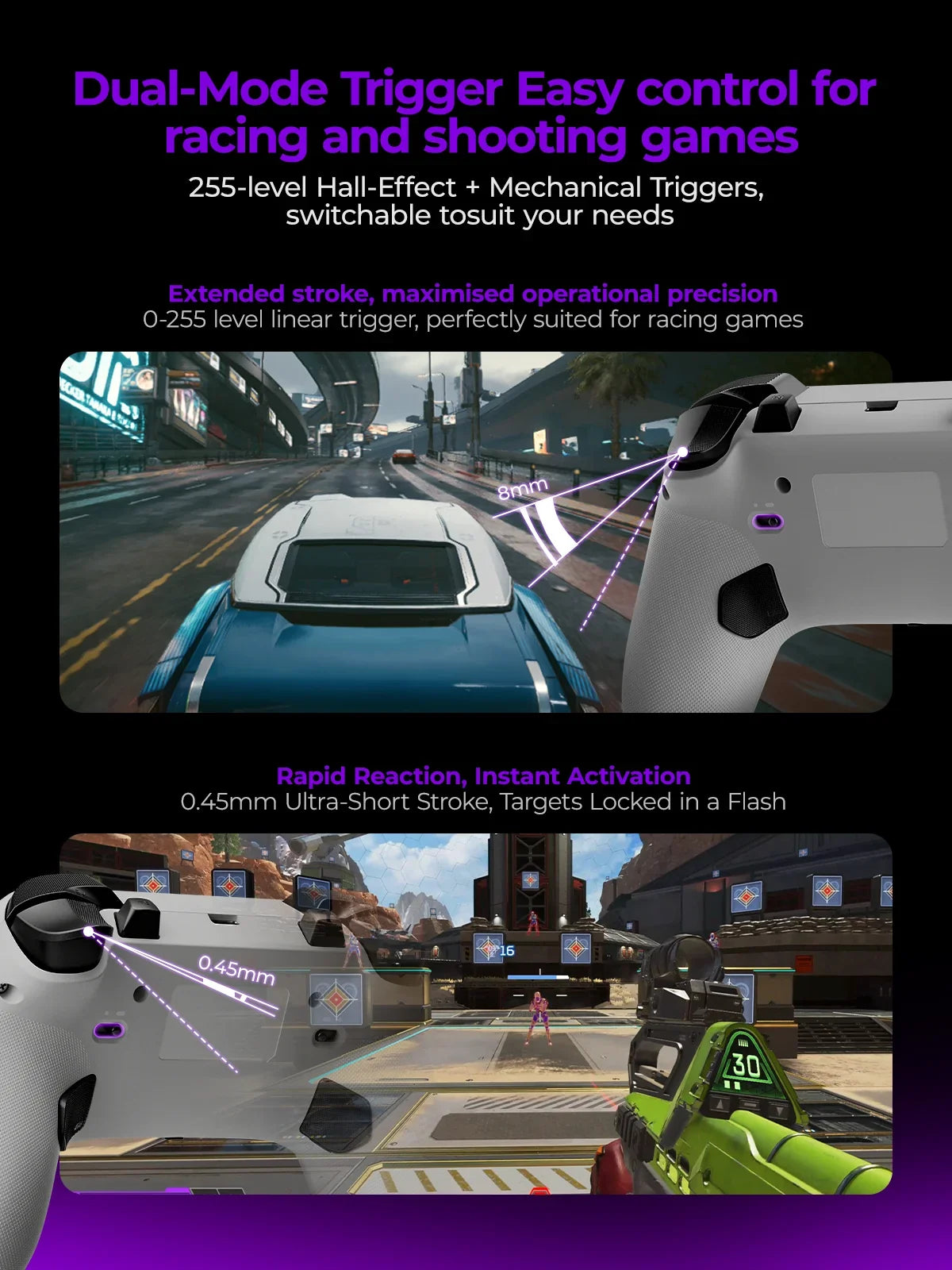 Leadjoy Saber Plus Wireless Game Controller, TMR Joysticks, Hall Effect & Tactile Dual Triggers Gaming Controller