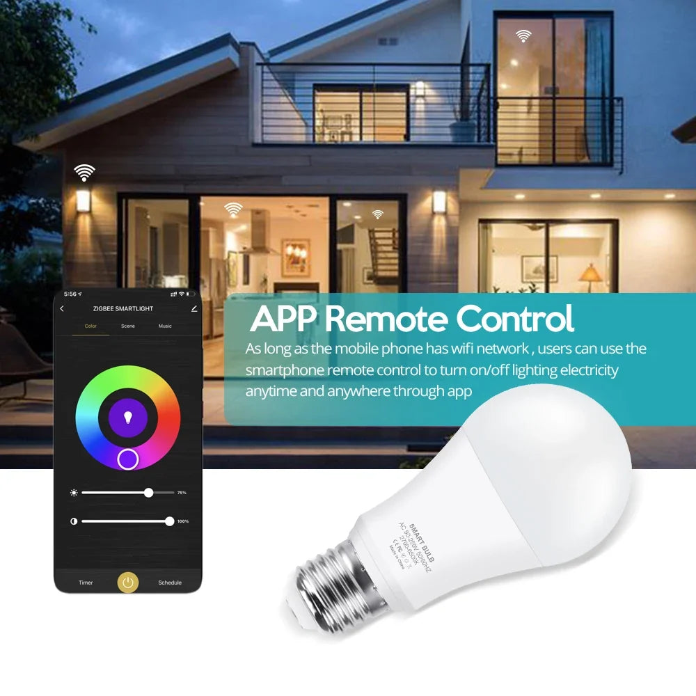 Zigbee Led Light Bulb E27 E14 GU10 Smart Lamp RGB+WW+CW Led Bulb Voice Control With Alexa,Google Home,Smartthings