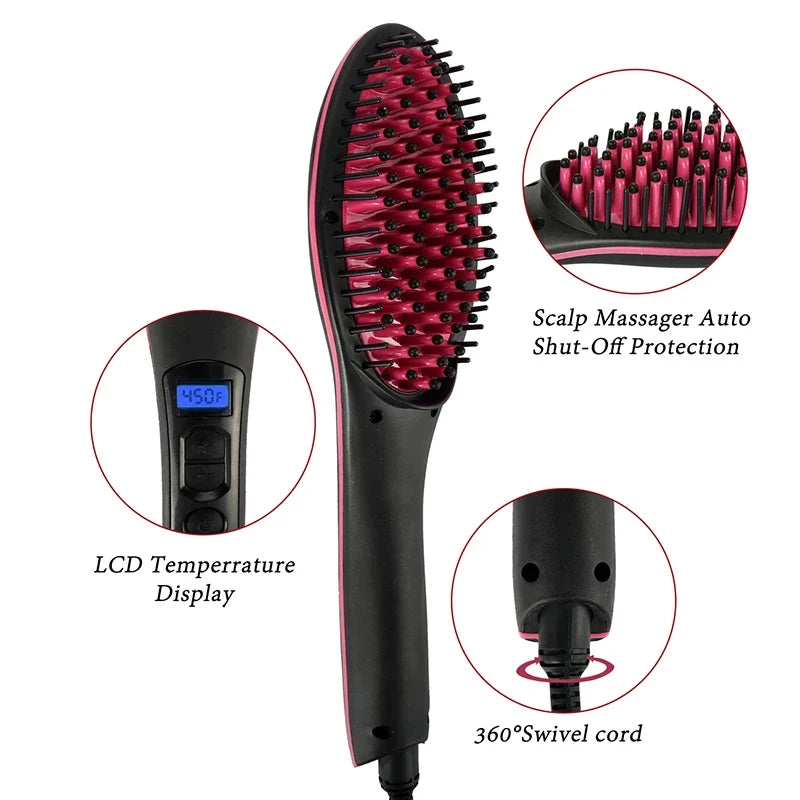 Electric Hair Straightening Brush 230°C Heat Hair Straightener Professional Ceramic Hair Styling Massager Tools Heating Hot Comb
