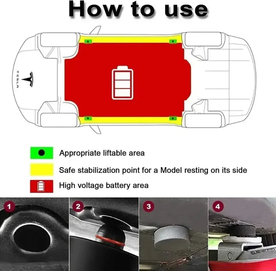 4pcs For Tesla Model X/S/3 Black Rubber Jack Lifting Point Pad Adapters Premium Styling Enhanced Protection Easy Jacking Amagi