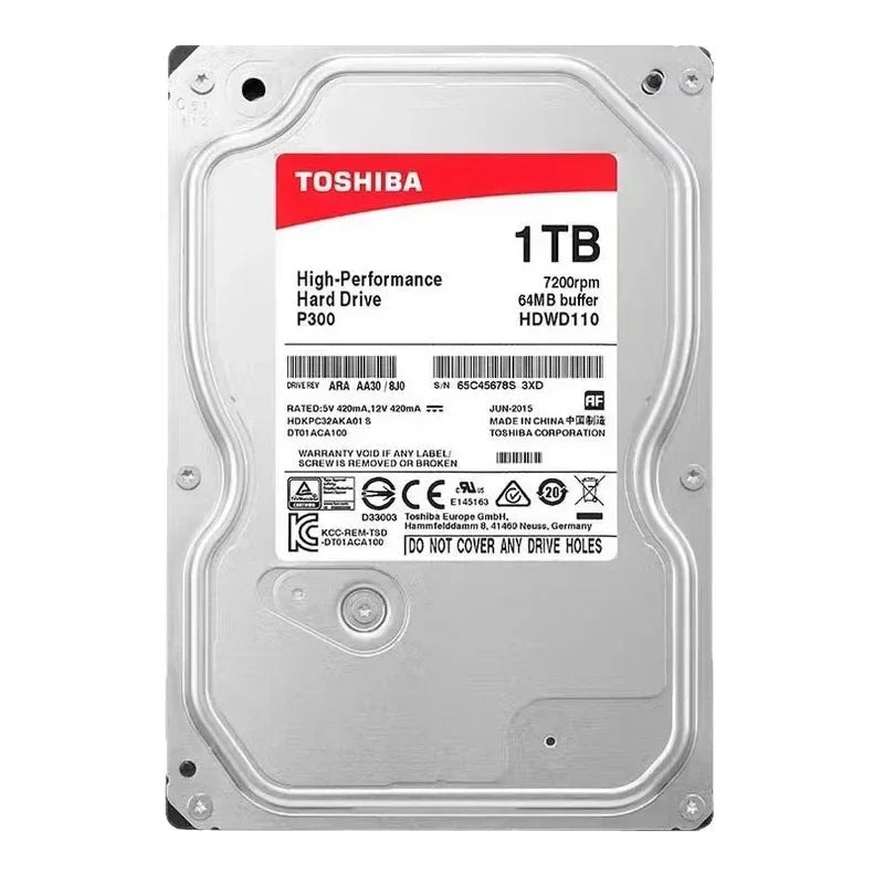 For Toshiba P300 HDWD110 1TB Desktop Hard Drive, 7200RPM SATA3, 3.5 Inch Red Disk, High Speed & Stable Performance