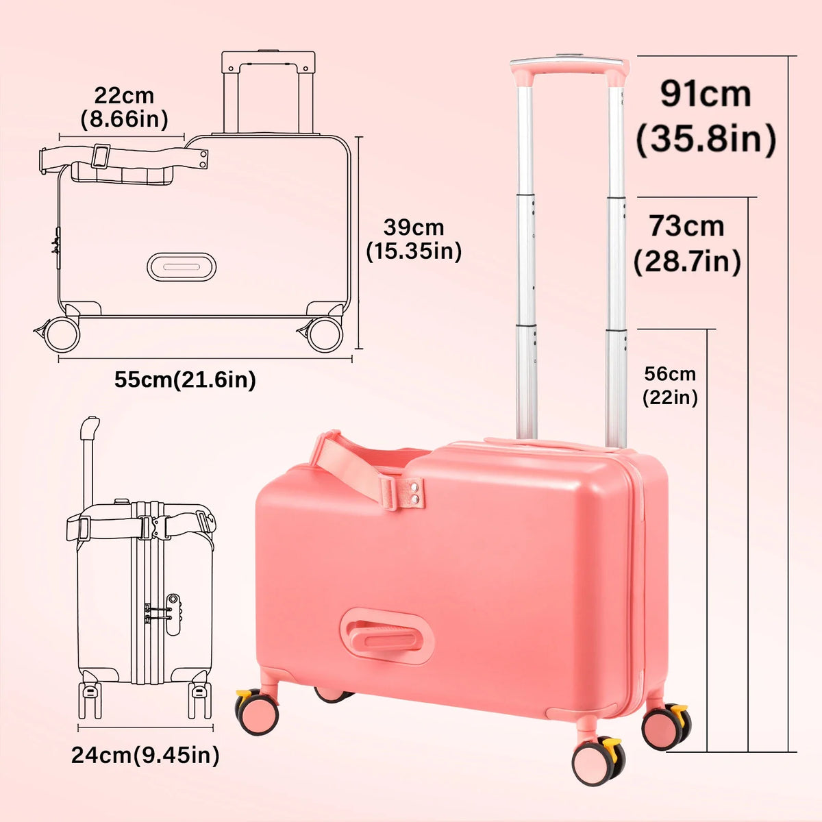 Suitcase for Kids 20 Inch Kids Ride on Suitcase, Childrens Ride on Luggage with Foot Pedal and Wheels – Travel Carrier Cabin Case with Safety Harness Stroller for Toddler Girls Boys