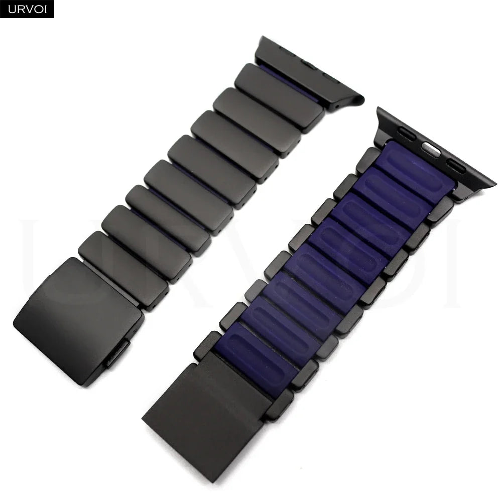 URVOI Stratos Band for Apple Watch Ultra 3 2 Series 11 10 9 8 SE3 Titanium Silicone Strap Magnet Clasp Bracelet DLC Coating 49mm