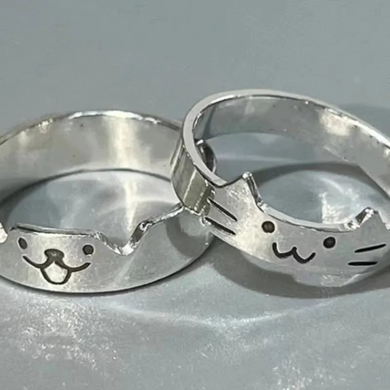2pcs Kawaii Cat Dog Animal Couple Ring for Women Men 2026 Fashion Size Adjust Lover Rings Valentine's Day Party Jewelry Gifts