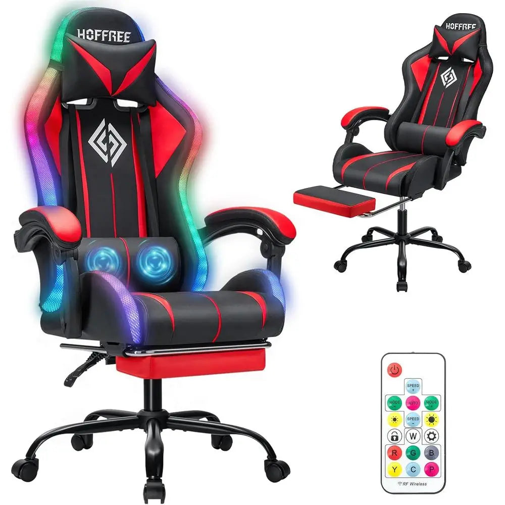 Gaming Chair Massage with LED RGB Lights and ootrest Ergonomic Computer Chair High Back Video Game Chair with Adjustable Lumbar