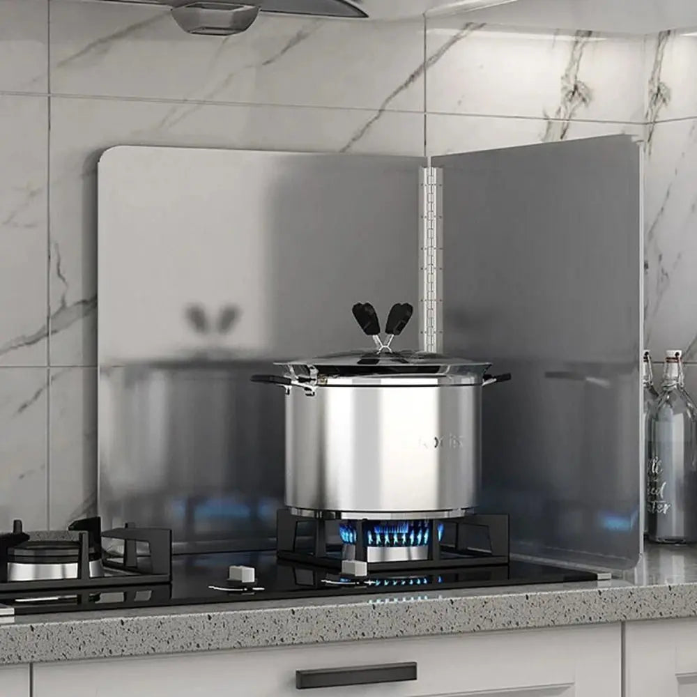 Stainless Steel Oil Splatter Guard Windproof Foldable Anti Splatter Shield 2 Sheet Silver Splash Proof Baffle Gas Stove