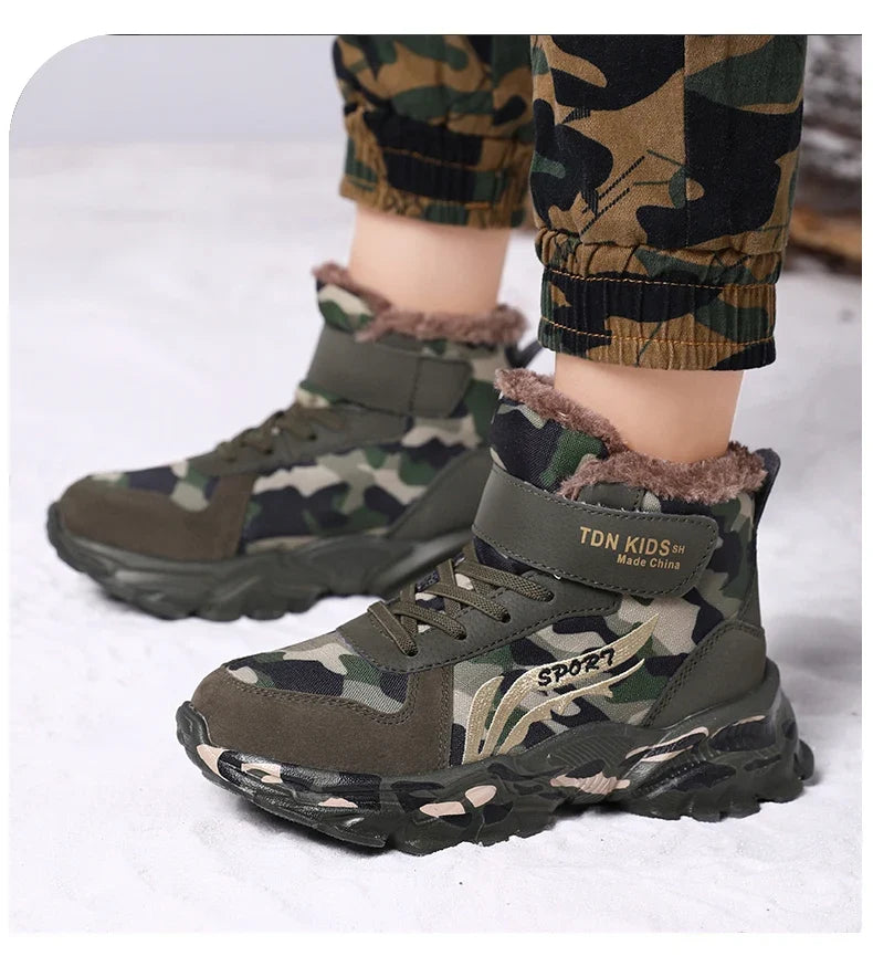 Kids Winter Snow Boots, Plush Camouflage, Warm Anti-Slip