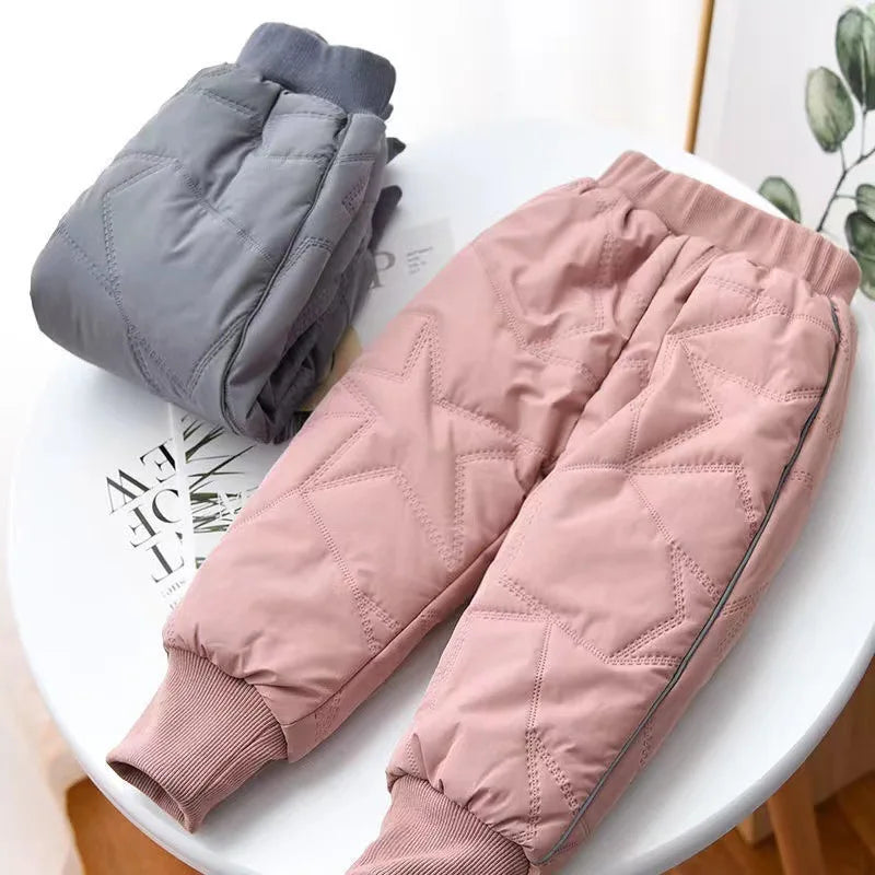 Kids Winter Thermal Pants, Cotton Padded Warm Trousers for Snow Play