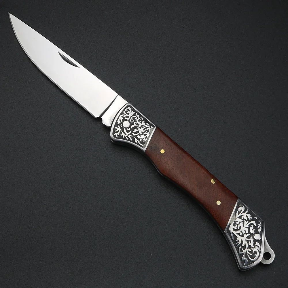 Exquisite wooden handle folding knife, high hardness household peeling knife, folding knife, outdoor portable steel knife