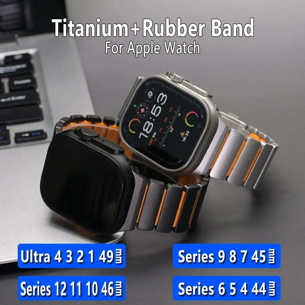 Titanium Fluororubber Strap for Apple Watch Ultra 4 3 2 49mm Series 12 11 10 46mm Magnetic Band for Iwatch 9 8 7 45mm 6 SE3 44mm