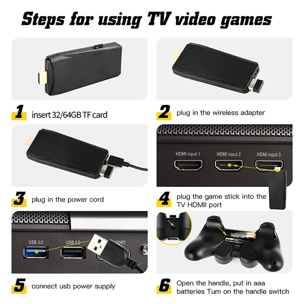 Retro Game Console with 20000 Games – Plug-and-Play TV Game Stick with 2 Wireless Controllers