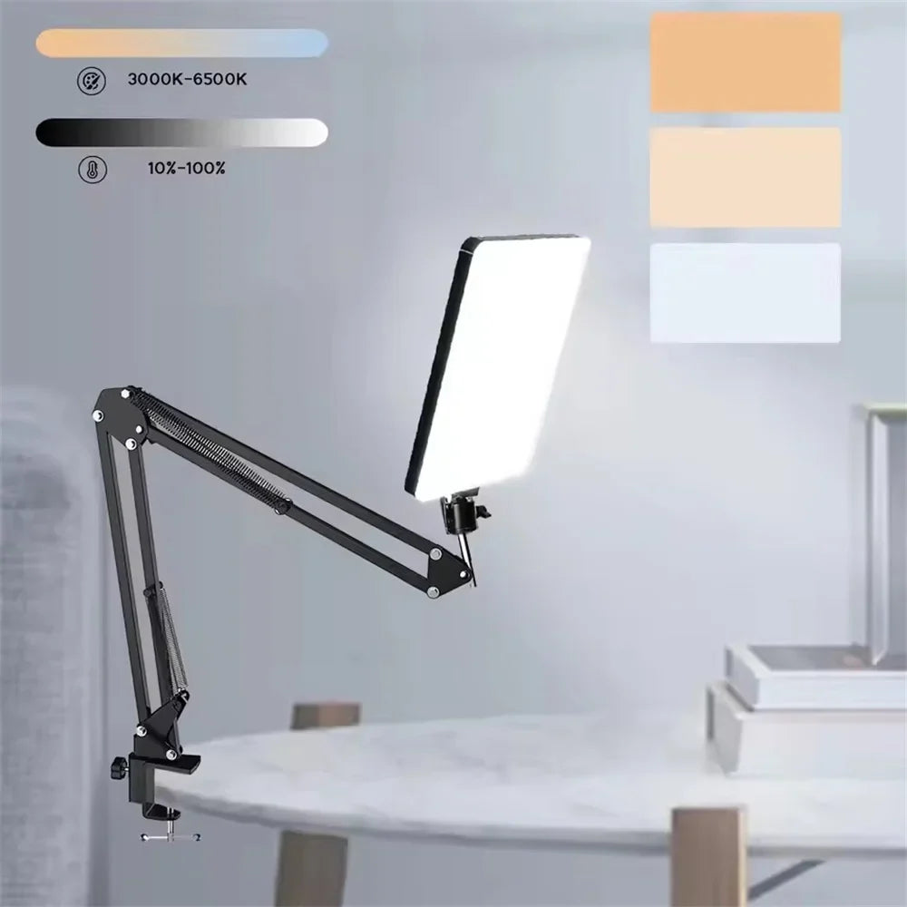 BSLIUFANG LED Photography Selfie Lights Conference Lighting Photo Studio Lamp With Scissor Arm Stand For YouTube Live Streaming