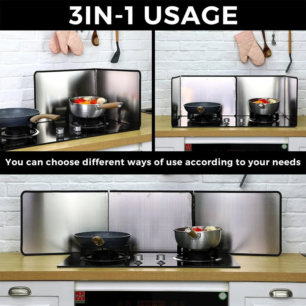 LMETJMA Splatter Guard Foldable Stainless Steel Oil Splash Board Nonstick Oil Splatter Guard Heat Insulation Board For Stove Top