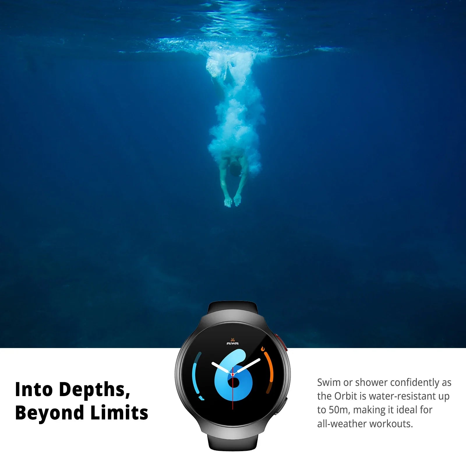 AIWR Orbit Smart Watch, GPS, 1.43'' AMOLED, AI Watch Faces ChatGPT, ENC Call, Heart Rate Monitor 5ATM Waterproof for Android iOS