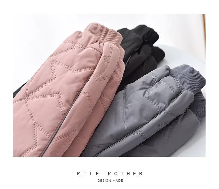 Kids Winter Thermal Pants, Cotton Padded Warm Trousers for Snow Play