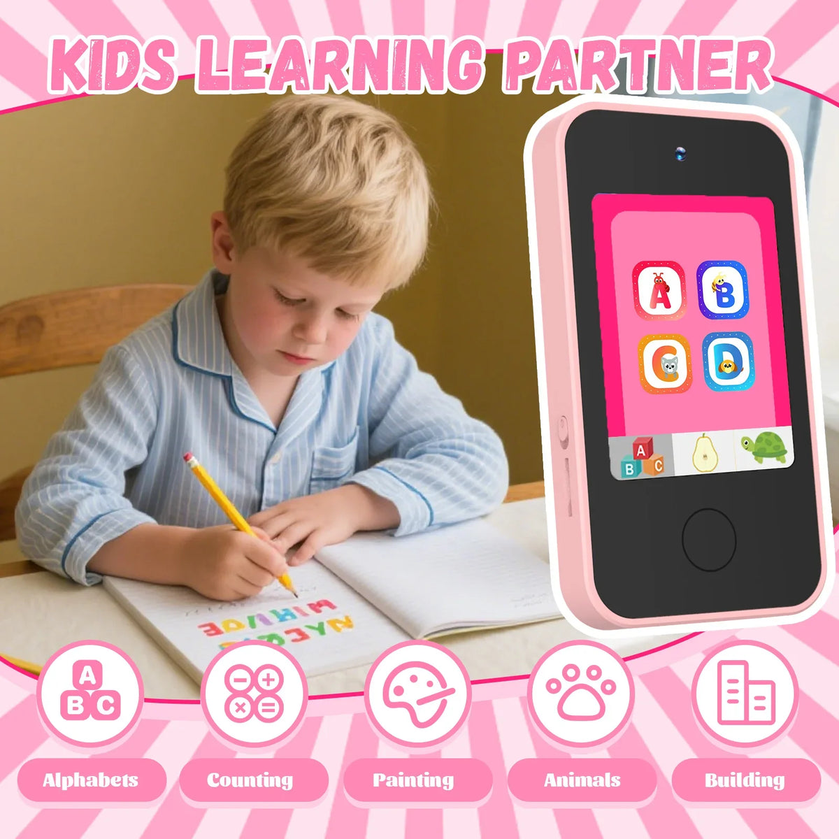 Rabbit Kids Smart Phone Camera Toy Touchscreen Baby Mobile MP3 Player Digital Educational Camera for Girls Boys Aged 3-8