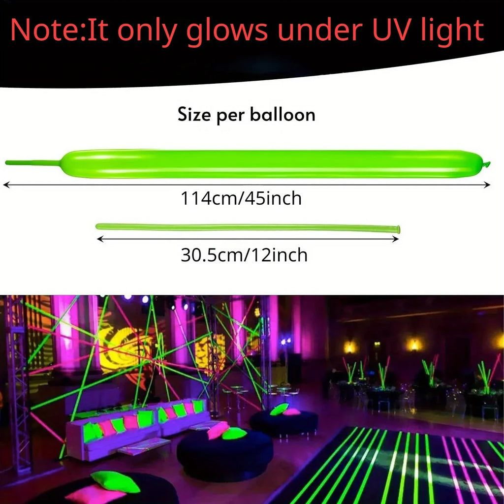 100pcs Neon Glow Long Balloons Backlight Reactive Fluorescent Colorful Long Latex Balloons DIY Twisting Birthday Wedding