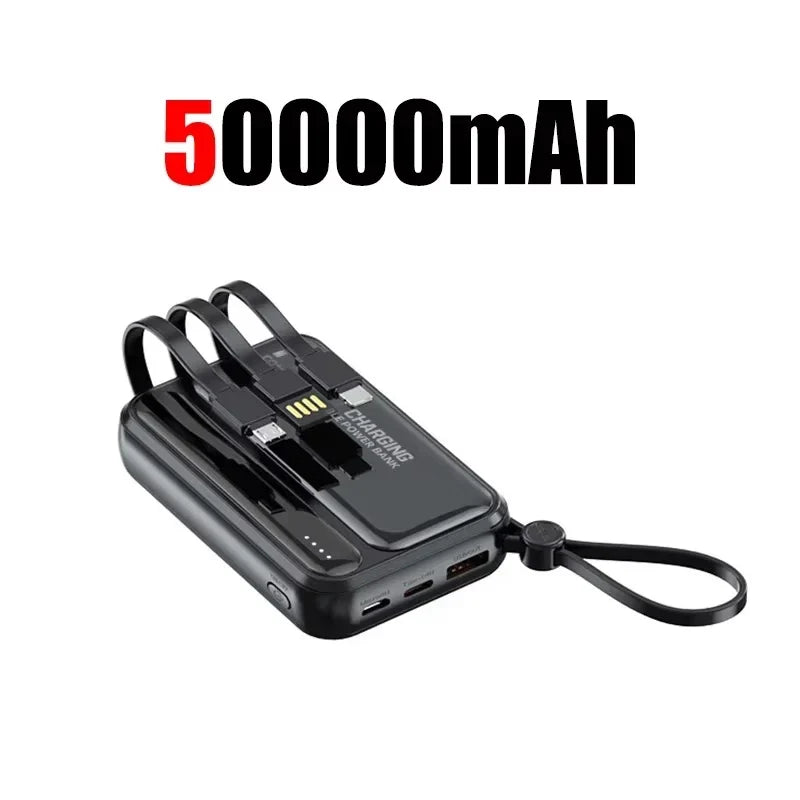 Lenovo 4 Built-in Type C Cables Mini Fast Charging 500000mAh Power Bank Compatible With iPhone Samsung Android Smart Mobiles