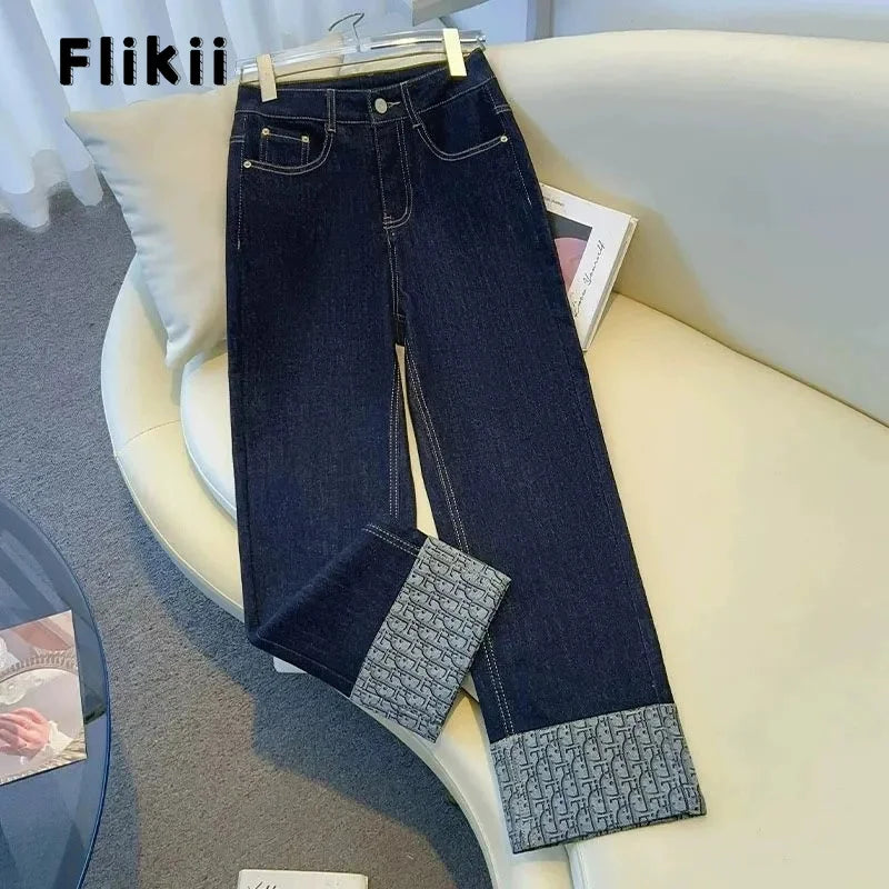 Korean Straight Jeans Women's 2025 New High Waist Ladies Wide Legs Spring Summer Casual Loose All-Match Pants Female Trouser
