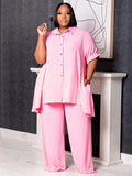 Wmstar Women Plus Size Two Piece Set 5XL Summer Casual Solid Button T Shirt Wide Leg Pants Female Outfits Wholesale Dropshipping