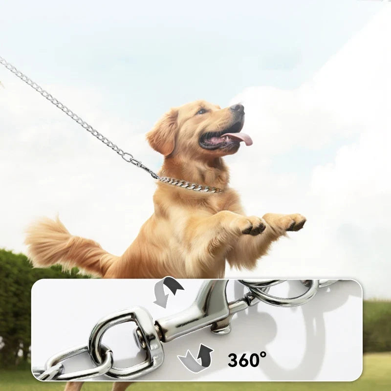 Anti-bite Iron Chain Bar 120CM Metal Dog Chain Dog Chain Leash Metal Training Pet Leash with Soft Handle for Medium Large Dogs