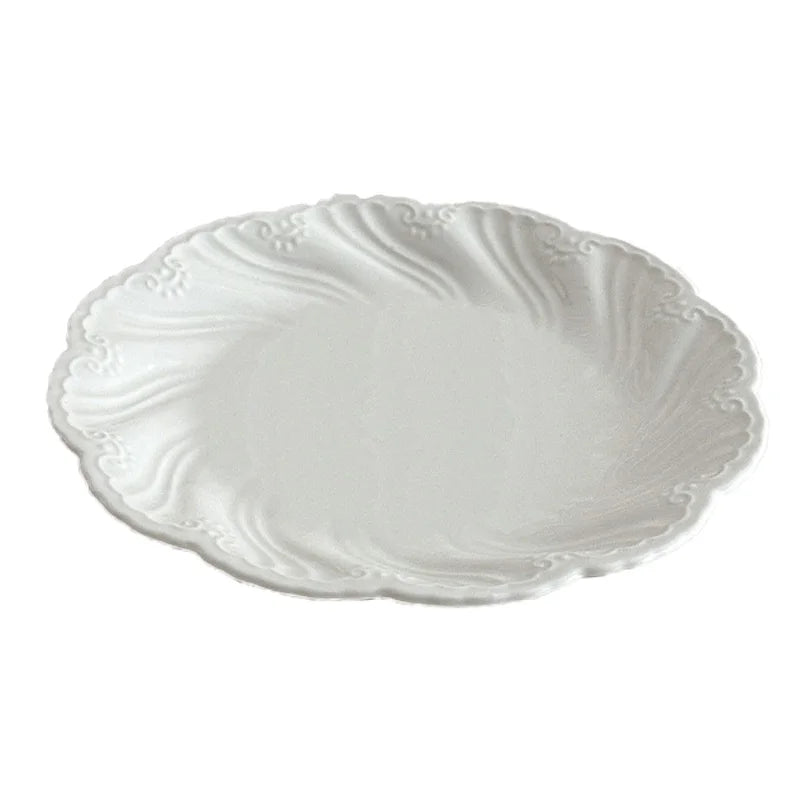 New French Minimalist Style High Temperature Fired Ceramics Plates Dinner Sets Stem-Dish Rice Fruit Bowl Salad Plate Tableware