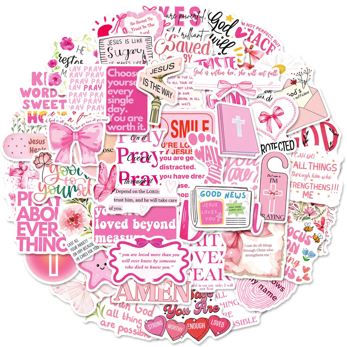 50Pcs  Jesus Phrase Sticker Pack-Graffiti with Biblical Motivational Quotes, Waterproof Decor Stickers