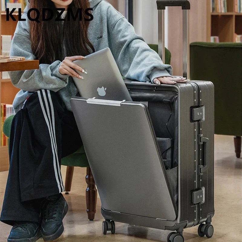 KLQDZMS 20 Inch Portable Front Opening Suitcase With Large Capacity 24 Inch Business Trip Travel Cabin Rolling Luggage Bag