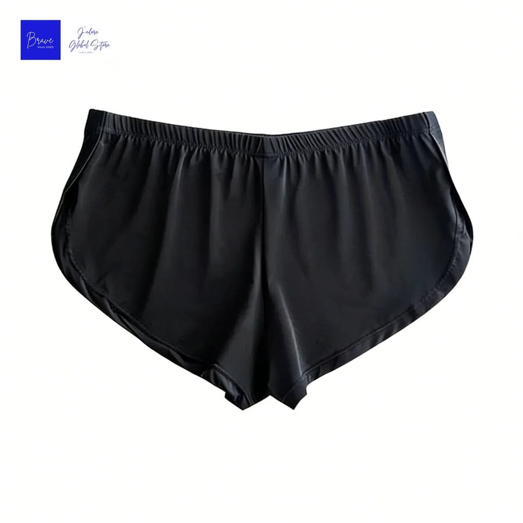Sexy Men's Ice Silk Split Side Arrow Pants Quick-Dry Breathable Athletic Lounge Shorts Low-Rise Running Underwear Boxershorts
