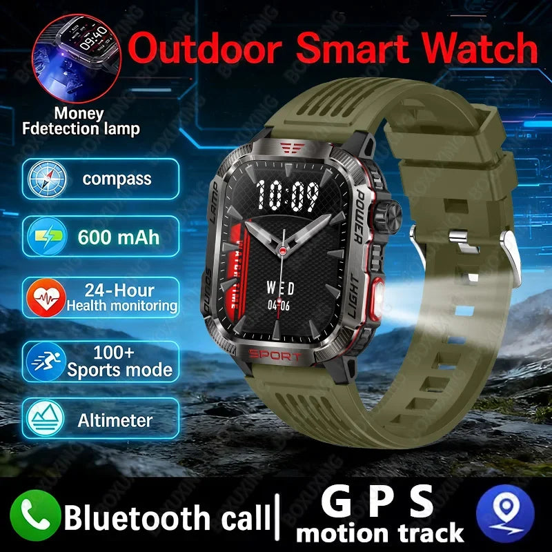 New Military GPS Smart Watch Men Flashlight Compass Waterproof 600mAh Battery Outdoor Sport Tracker Bluetooth Call Smartwatch