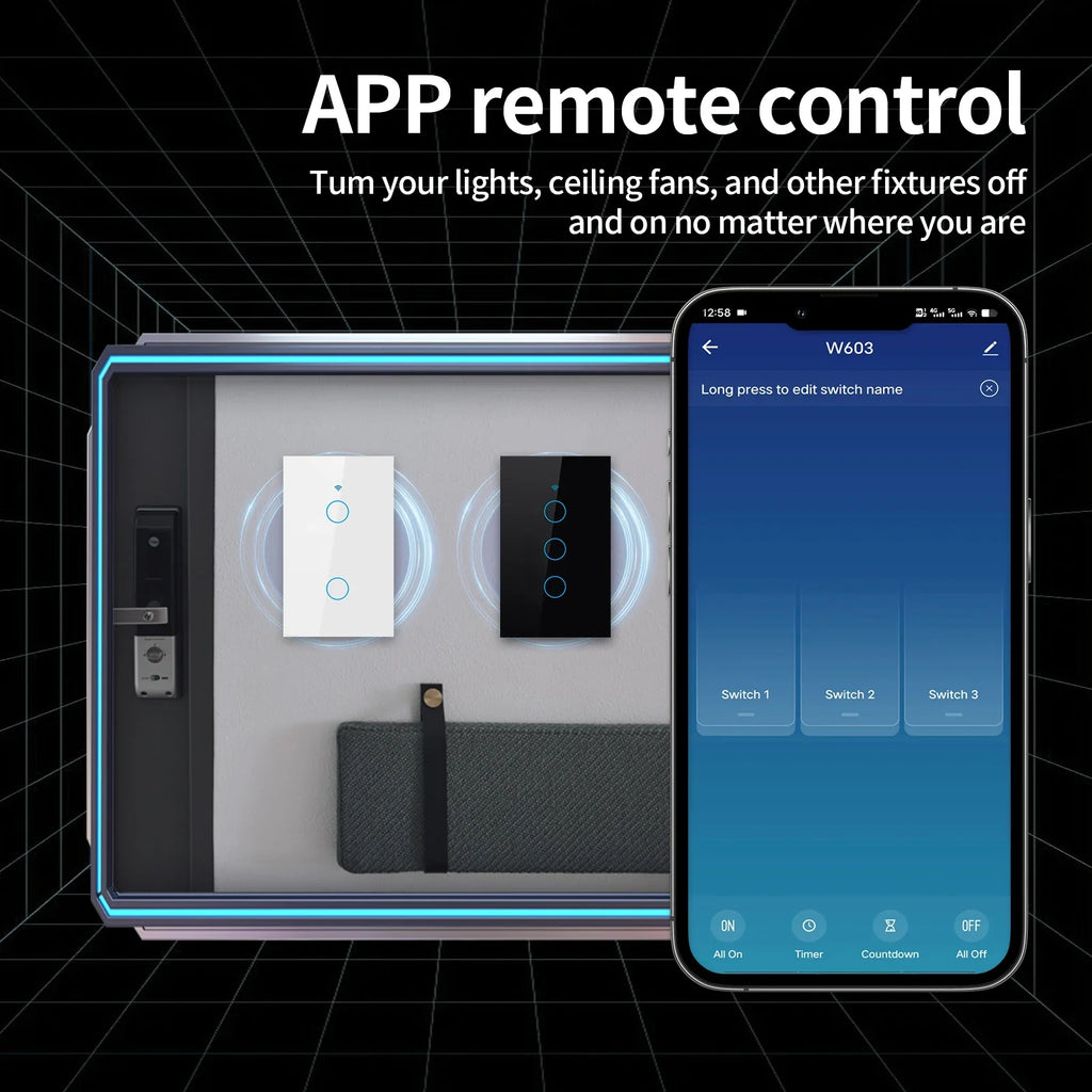 TNCE Tuya US WiFi or zigbee Smart Wall Switch 1/2/3/4 Gang Wire Touch Sensor LED Light Switches Smart Home Alexa Google Home