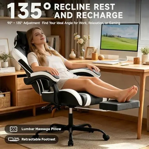 （Local US Inventory）Ergonomic Gaming Chair,A tile 3-in-1 Video Game Chair for Work, Study, and Gaming,Features an Adjustable Bac