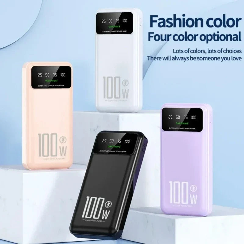 20000mAh Digital Display Power Bank 100W High Speed Fast Charger With LED Light Portable External Battery For All Smart Phones