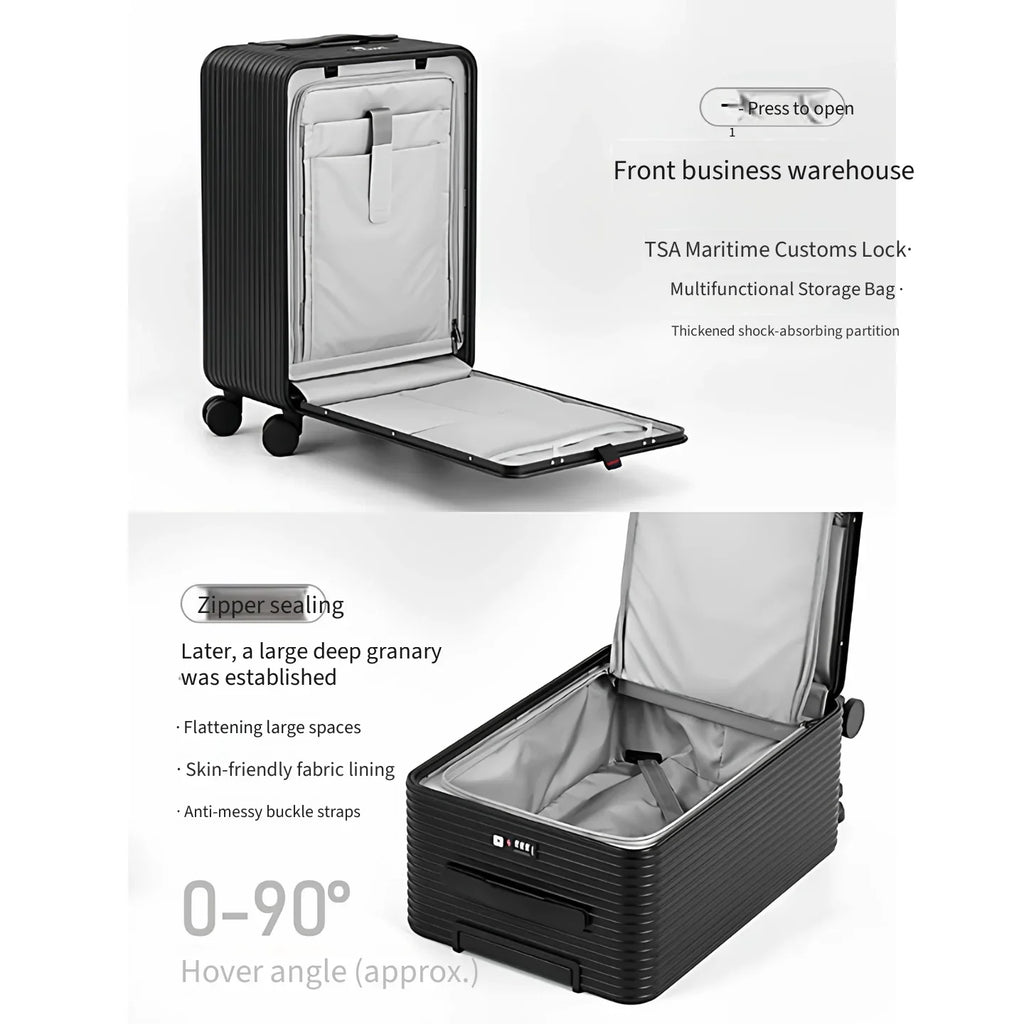 Full Aluminum‑Magnesium Alloy Front Side Opening 10‑90 Split Deep Storage Trolley Luggage Travel Suitcase 20 Inch Carry‑on 24 In