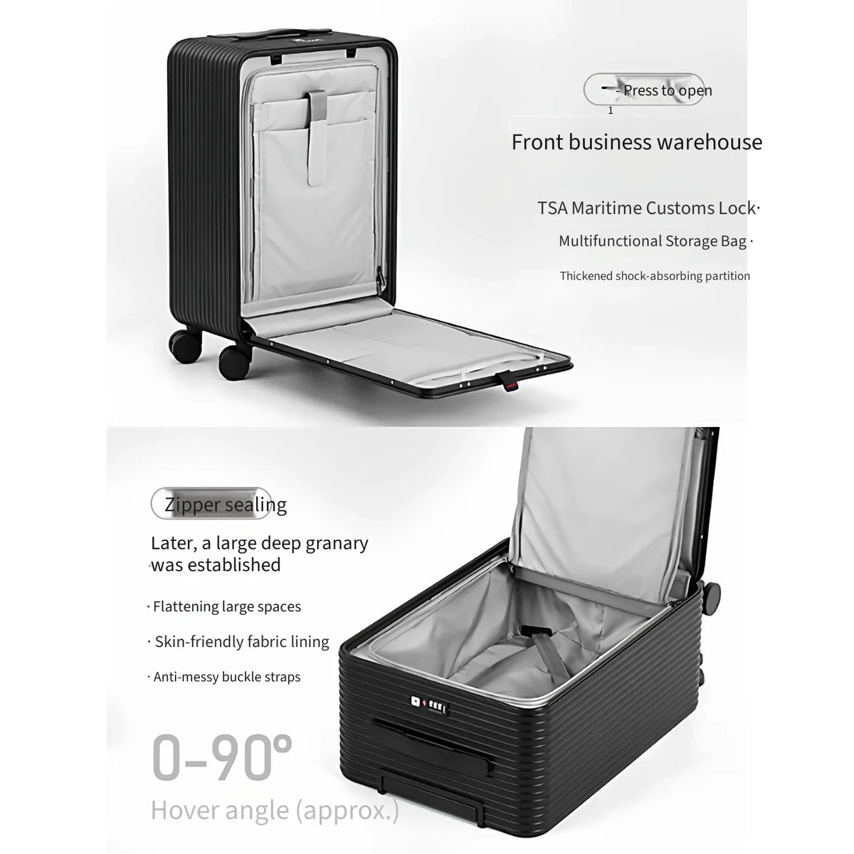 Full Aluminum‑Magnesium Alloy Front Side Opening 10‑90 Split Deep Storage Trolley Luggage Travel Suitcase 20 Inch Carry‑on 24 In
