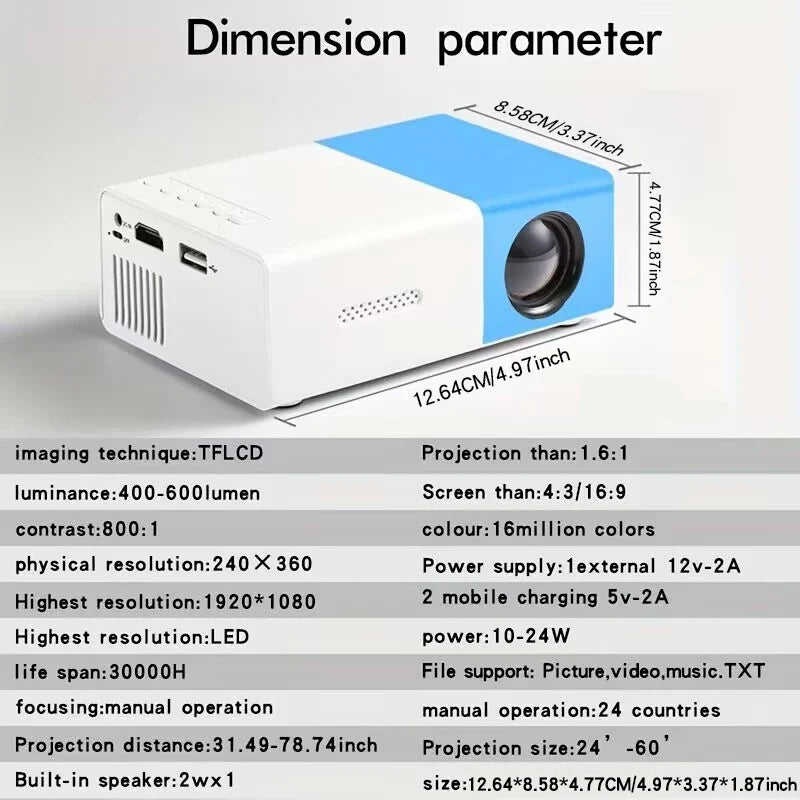 YG300 high-definition projector, home theater grade non occupancy projector, supports HDMI and USB connection for use