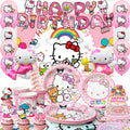 124 Pcs Hello Kitty Party Decorations & Tableware Set - Kitty Plates Backdrop Balloon Banner Etc Hello Kitty Birthday Decoration