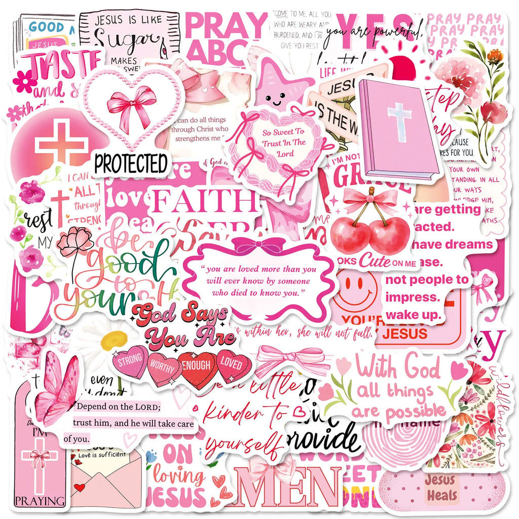50Pcs  Jesus Phrase Sticker Pack-Graffiti with Biblical Motivational Quotes, Waterproof Decor Stickers