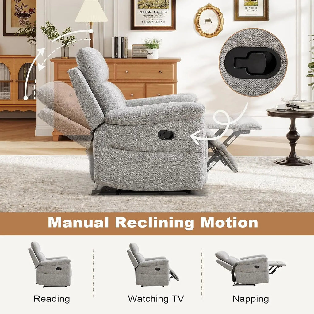 Manual Reclining Loveseat, 2-Seat Recliner Sofa with Padded Arms and Supportive Backrest, Comfortable Fabric Reclining, Custom