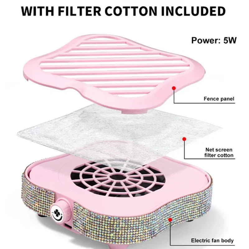 Nail Vacuum Cleaner, Infinitely Adjustable, High Suction Power, Equipped with 10 Filter Cotton, Nail Dust Collector Tool