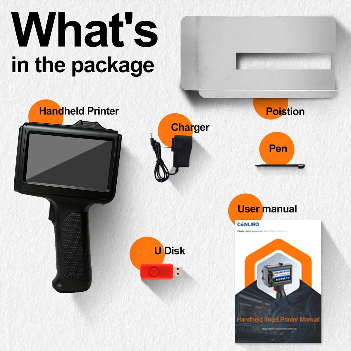 Cenliro Upgrated Handheld Inkjet Printer CL12B with Black Fast-drying Ink Cartridge for Date Batch Number Logo QR Code 600DPI