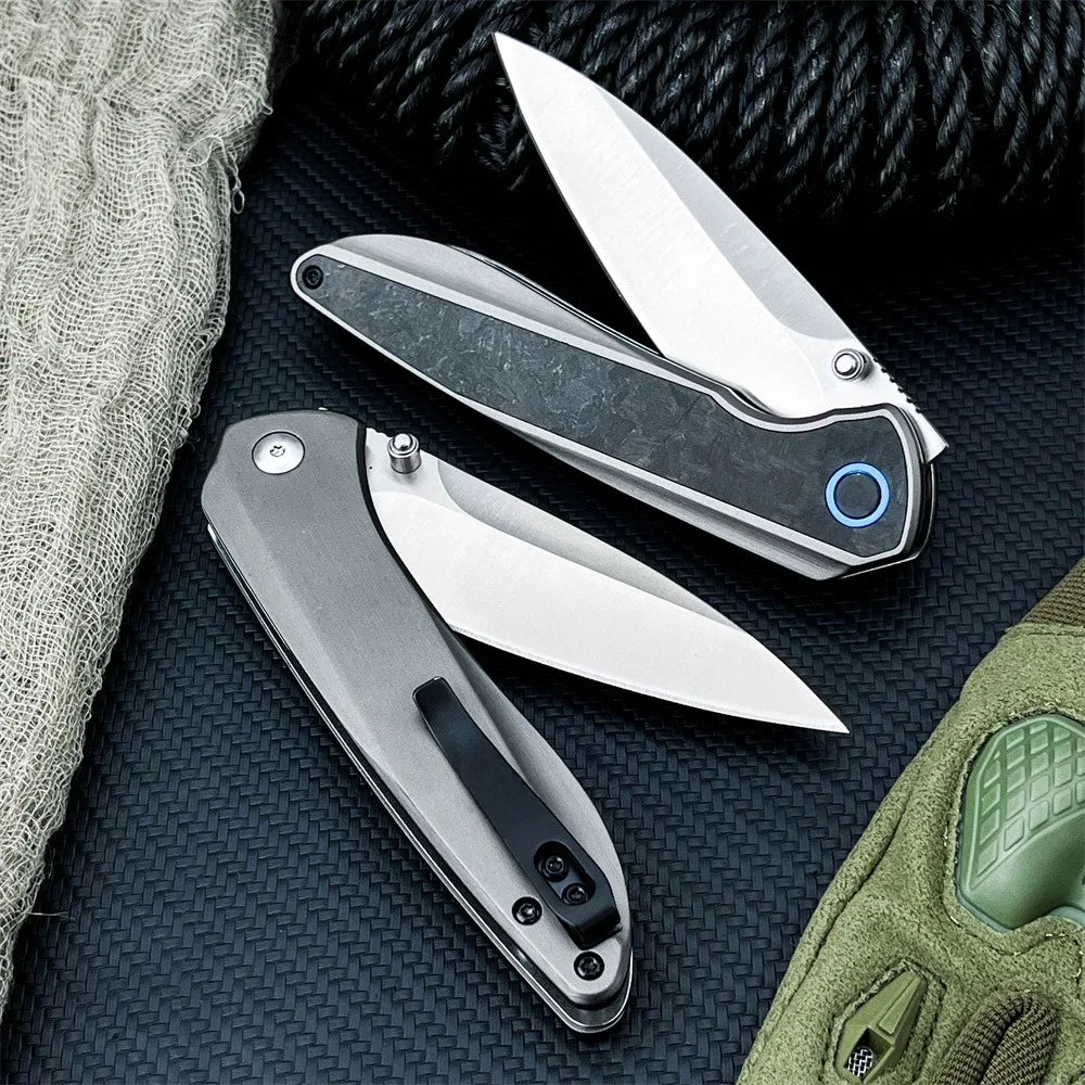 Folding Knife 7Cr17MoV Steel Blade Aluminum Alloy Carbon Fiber Handle Portable EDC Gear Field Exploration Outdoor Hiking Camping