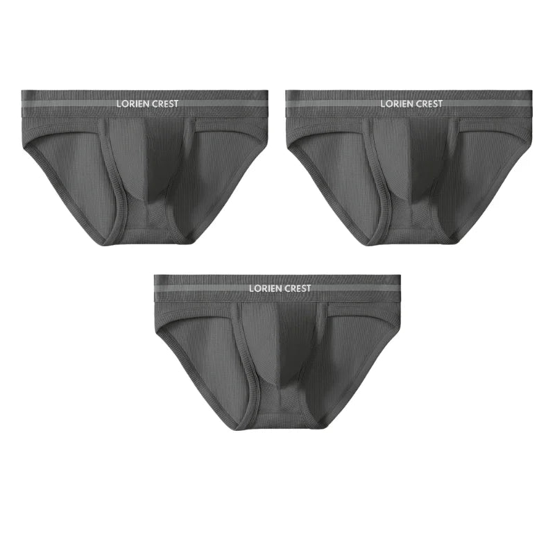 3pcs Sexy Men Waffle Cotton Briefs with Raised Bag Support Pouch With Hole U Spacious Separate Crotch Breathable Anti-sweat