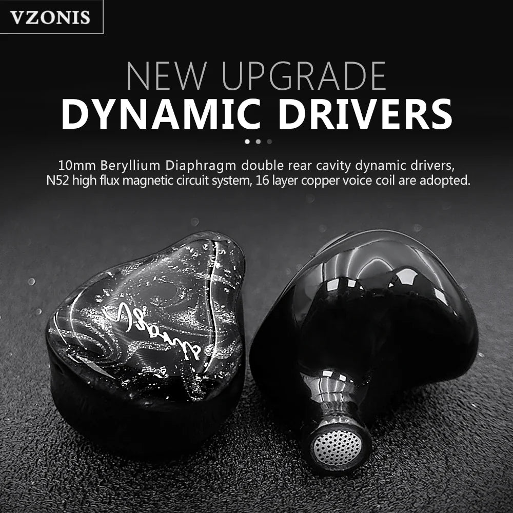 Vzonis Resin 3D Printed 10MM Dual Dynamic Driver HiFi IEM In Ear Earphones High-Resolution Monitoring Fever Music Headphones