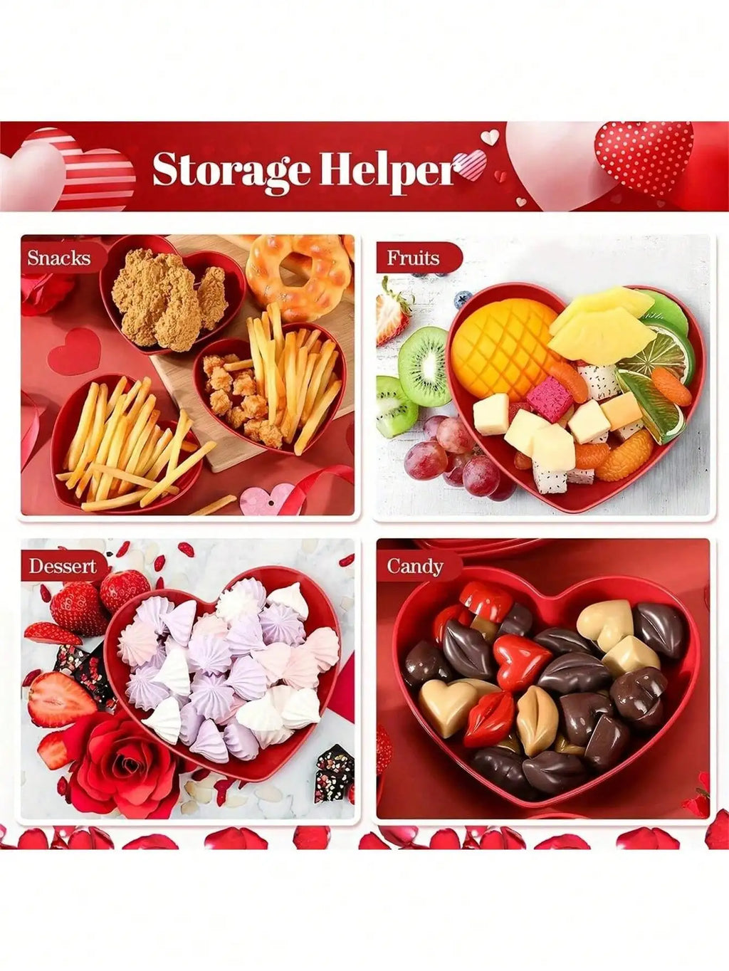 1/5/10/20pcs Plastic Heart Shaped Dinner Plate Set - Red And Pink Heart Themed Fruit Snacks Plate,Suitable For All Parties