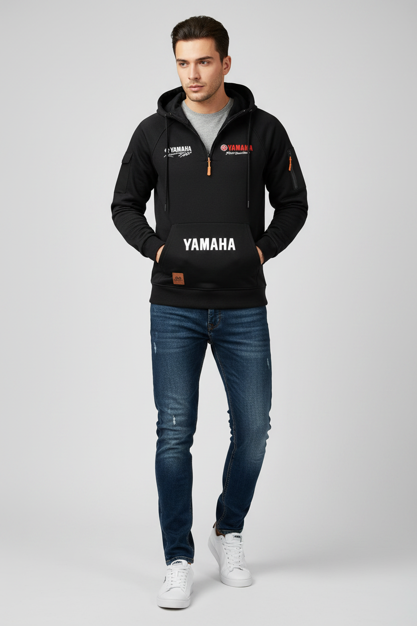 2026 Yamaha Autumn and Winter Vintage Heavy-Duty Men’s Fleece Hooded Sweater
