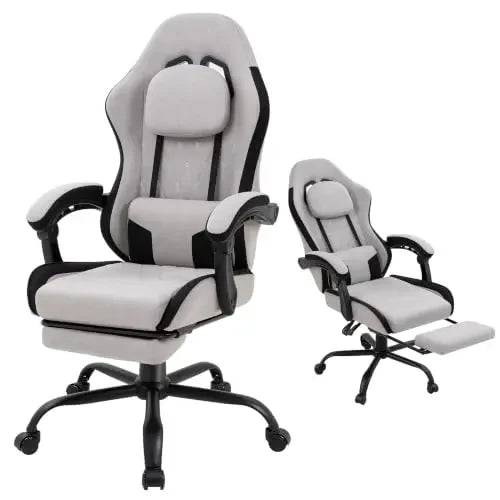 （Local US Inventory）Fabric Gaming Chair for Adults with Footrest and ket Spring Cushion Ergonomic Reclining Computer Chair Grey