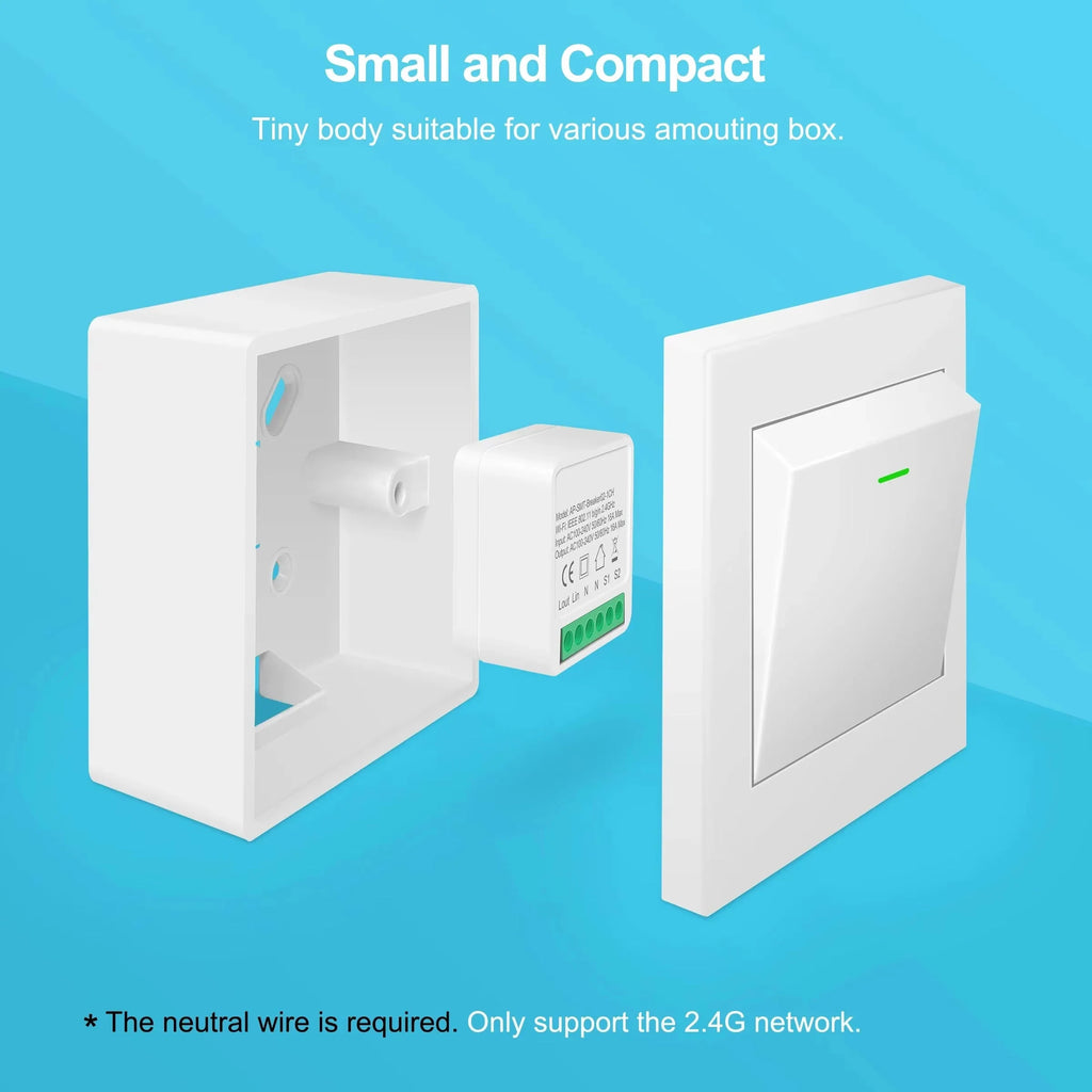 1pc 16A Mini Wifi DIY Light Switches Module 2-way Control Works With Tuya Smart Life APP Alexa Alice Google Home