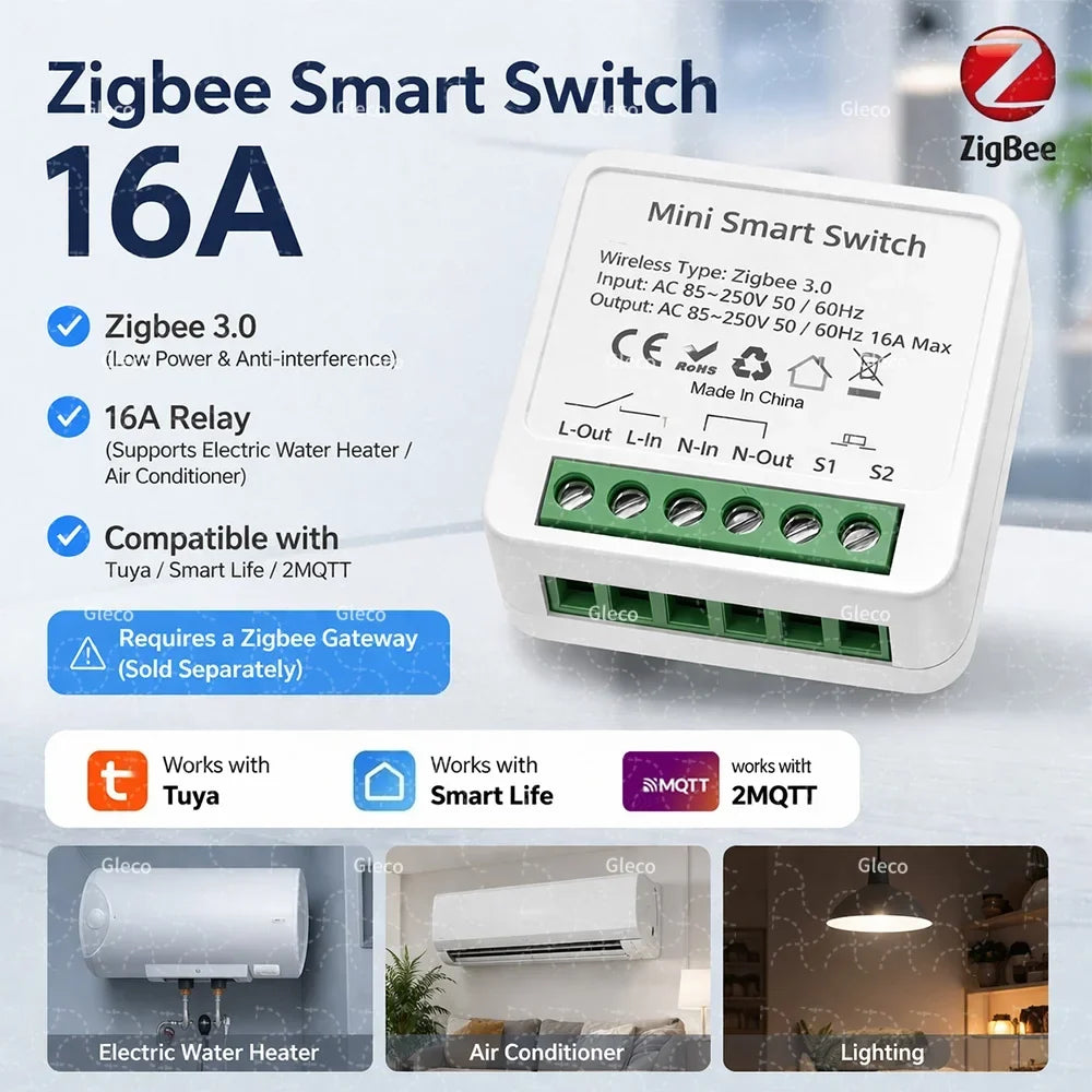 Zigbee 3.0 16A Smart Mini Switch Module DIY 1/2CH Tuya Smart Home Relay Automation Breaker For Smart Life Alexa Google Home